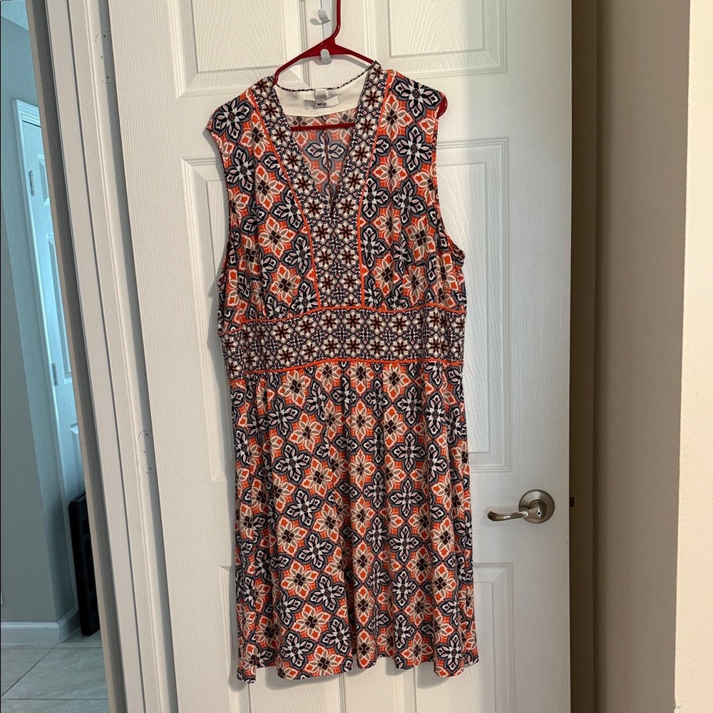 Beautiful geometric style orange, blue dress